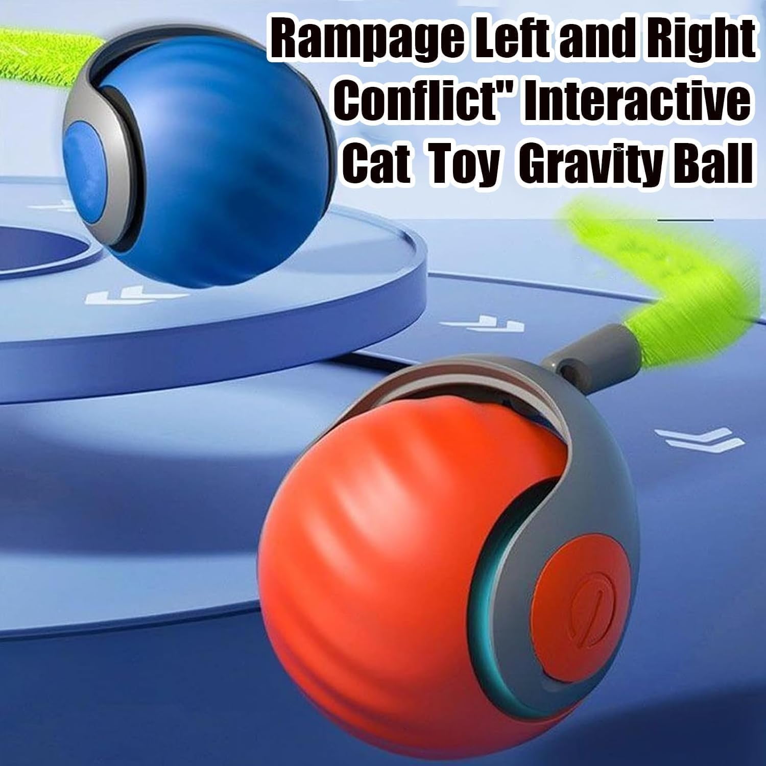 Speedy Tail 2.0, Automatic Moving Cat Toy Ball with Tail, Smart Interactive Cat Toy Ball, Two Speed Adjustment(Orange + Blue)