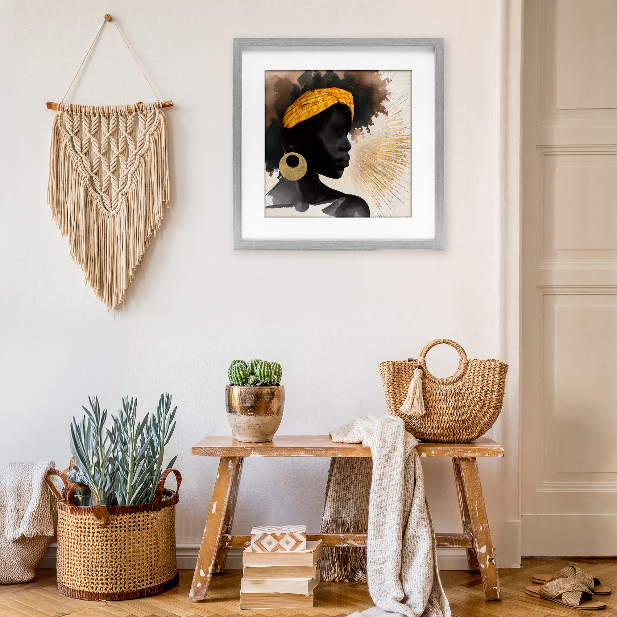Stupell Industries Sunburst Silhouette with Headwrap Gray Framed Print Under Glass, design by CAD Designs