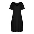 thumbnail image 4 of JINMGG Womens Plus Size Clearance $5 Fashion Women Casual V-Neck Solid Color Loose Elastic Short Sleeve Dress Skirt Black XL, 4 of 5