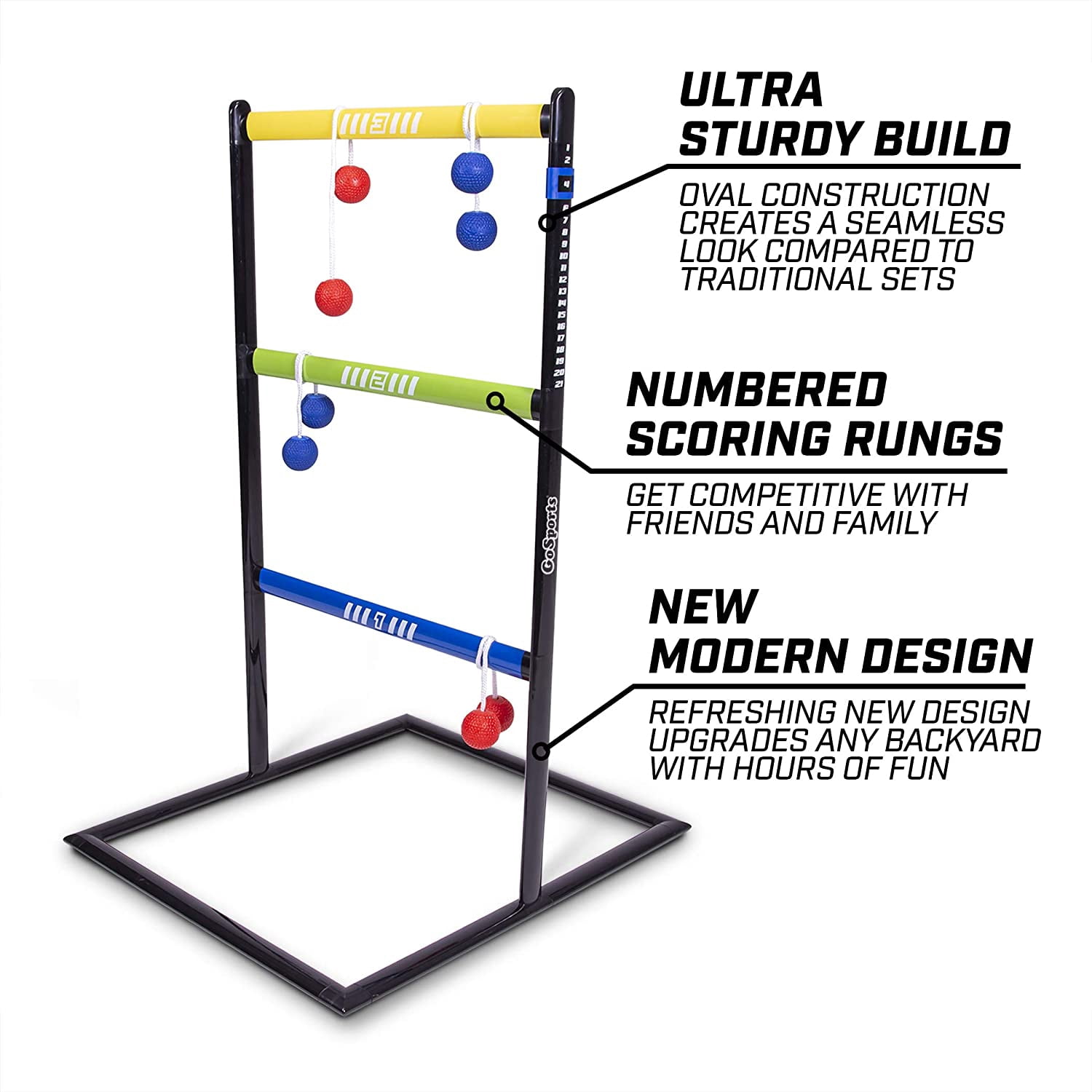 With 6 Soft Rubber Bolo Balls and Travel Carrying Case – Ladder Toss Indoor & Outdoor Game Set – Choose Pro or Classic
