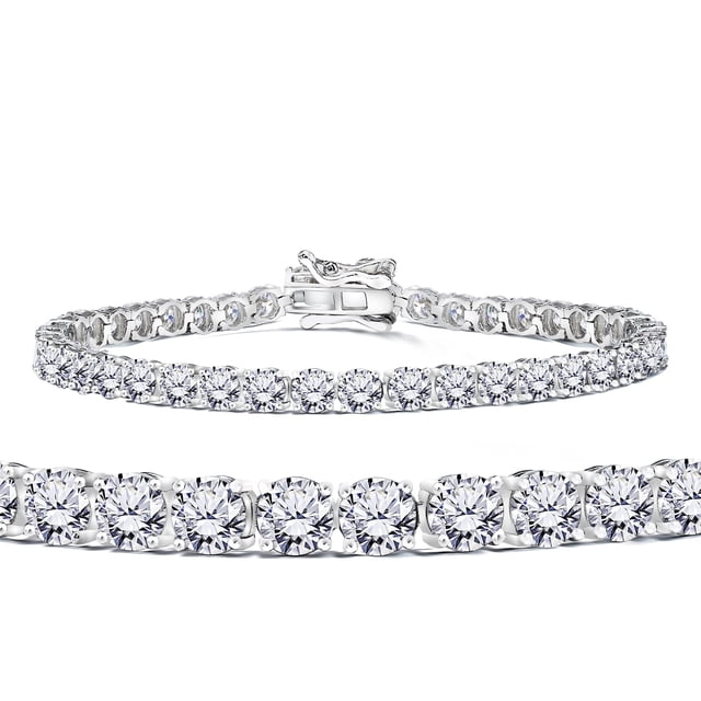 JeenMata Enorme Pulsera de Tenis de 11 TCW de Moissanita de Corte Redondo para Mujer en Diseño Eternity en Oro Blanco de 18 K sobre Plata