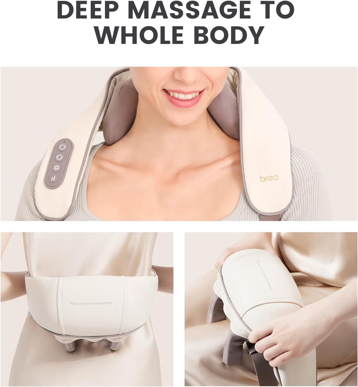 Breo N5 Mini Neck and Shoulder Massager with Heat, Cordless Deep Tissue Shiatsu for, Beige, Gift