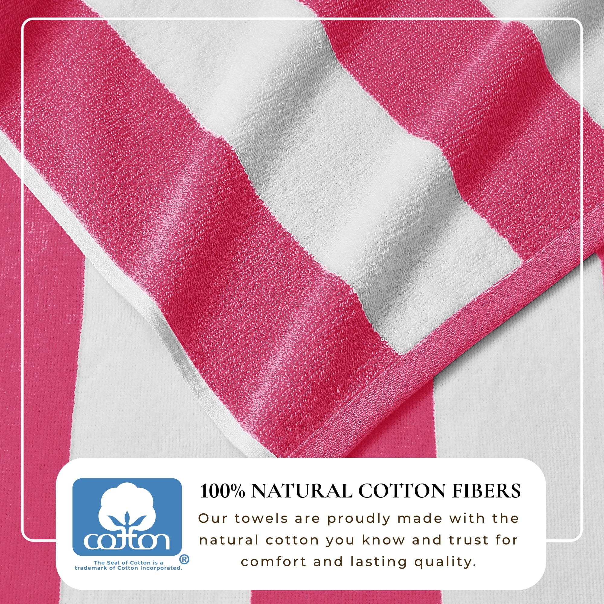 100% Cotton Cabana Striped Beach & Pool Towels (4 Pack - 30" x 60", Bright Pink)