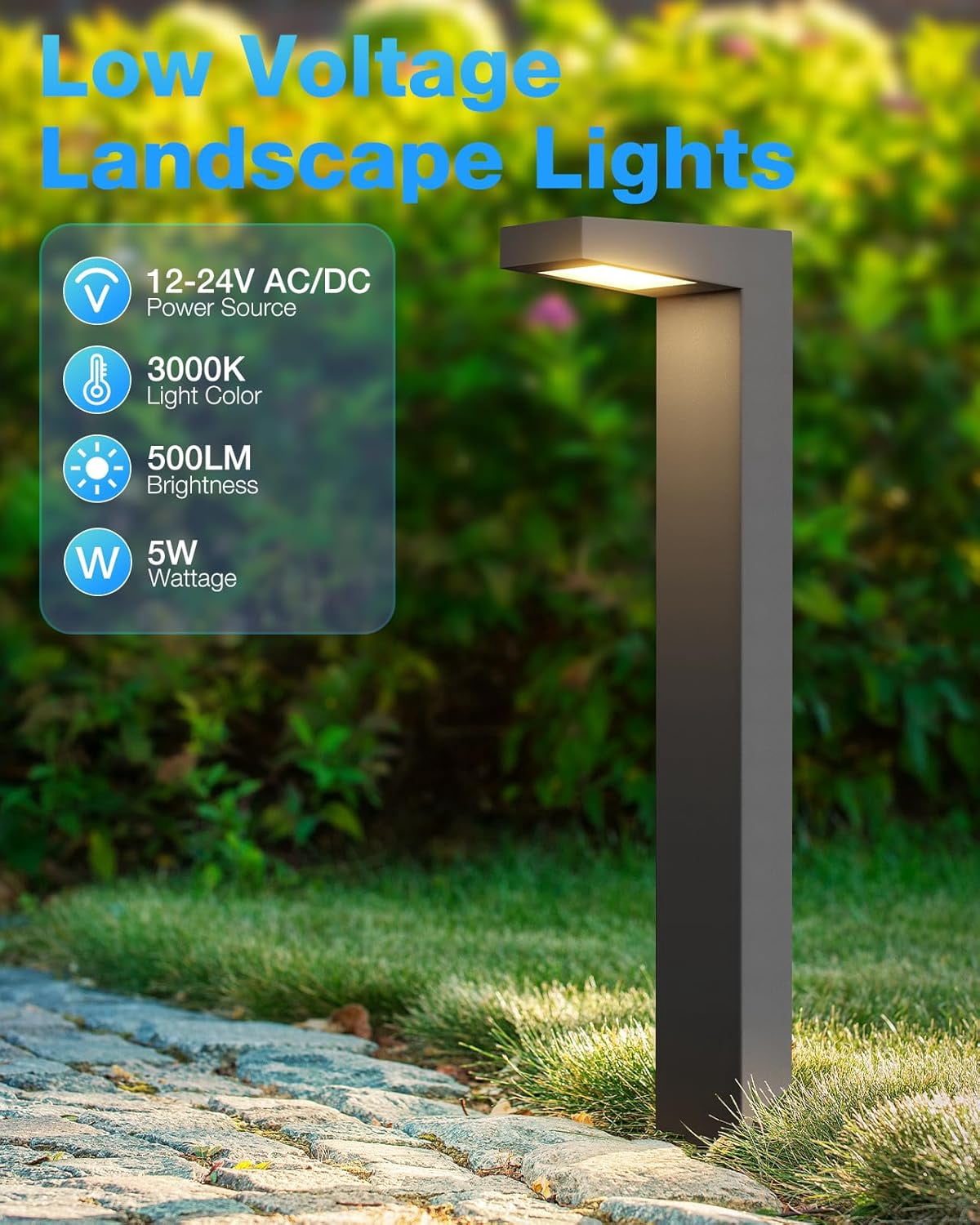 SUNVIE Low Voltage Pathway Lights Wired 5W LED Outdoor Landscape Lighting for Garden Walkway, 4 Pack