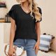 thumbnail image 3 of Camiseta De Mujer Tops informales de manga corta ahuecados, atuendo diario de color sólido (negro XL) Cgtredaw para Mujer Negro T XL, 3 of 6