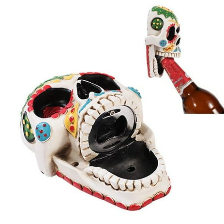 Day of The Dead White Sunflower Sugar Skull Wall Bottle Opener Home Kitchen Decor