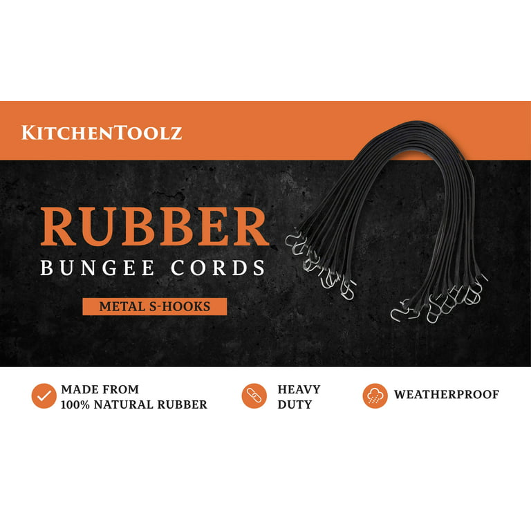 Natural Rubber Bungee Cords Metal S Hooks 50 Pack 21 inch Heavy Duty  Outdoor Tarp Straps Weatherproof Black Tie Downs by Kitchentoolz 