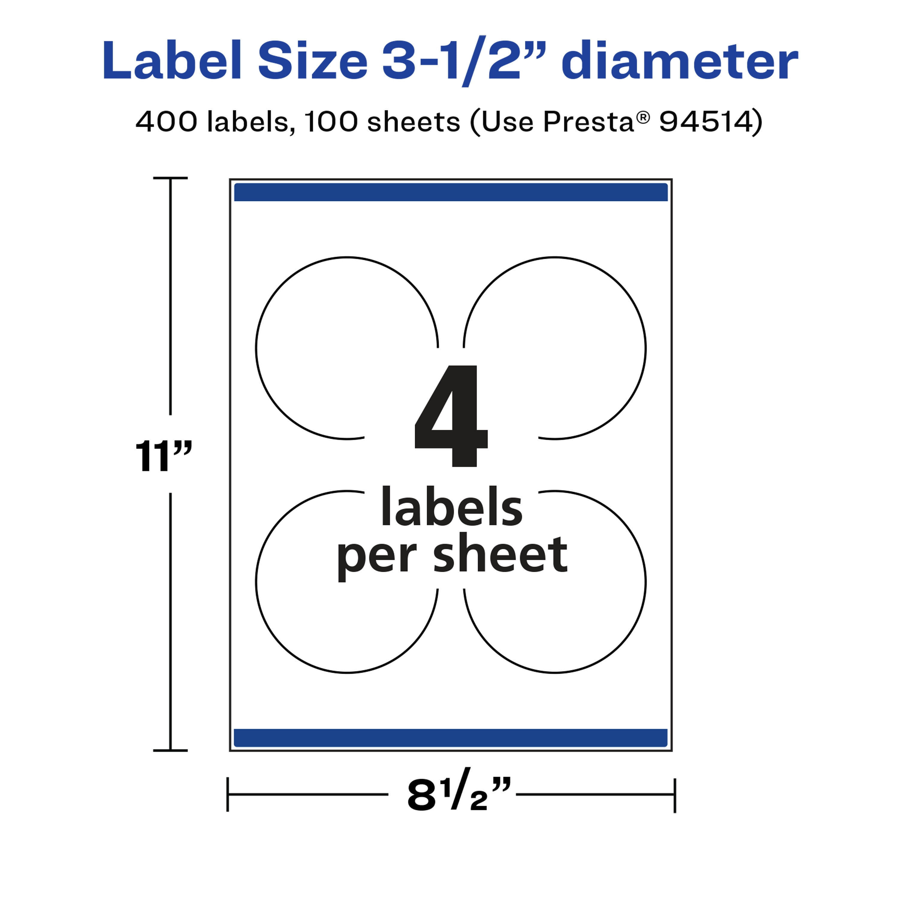 Avery Glossy White Round Labels, 3.5" Diameter, 400 Total