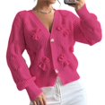 thumbnail image 3 of Women's Bowknot Chunky Knit Cardigan Sweaters Open Front Cozy Long Sleeve Button Up Cardigan for Winter Rose Red L, 3 of 10