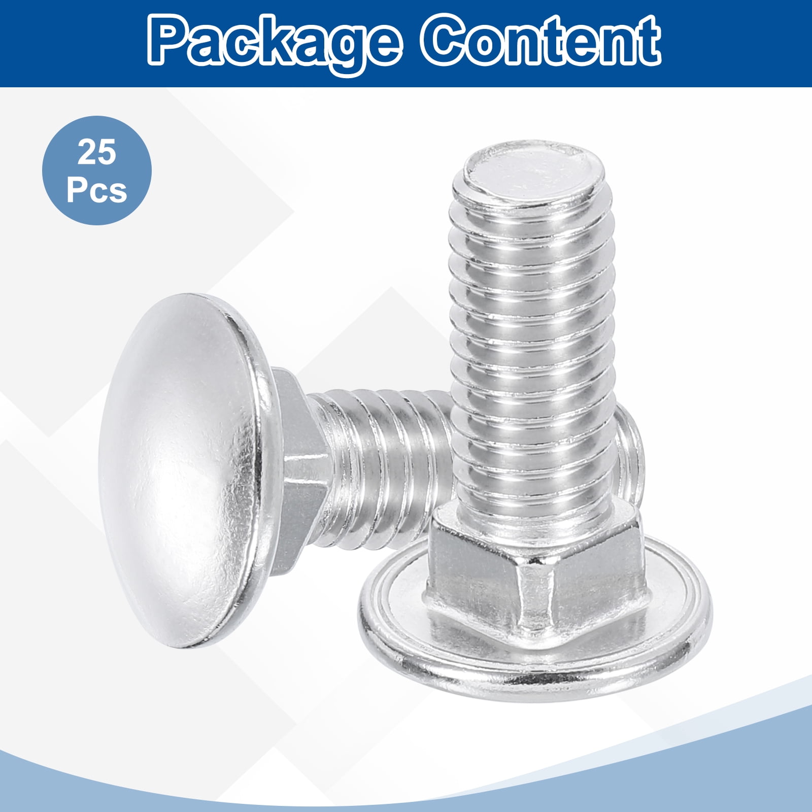 Uxcell 25Pack 3/8"-16x1-1/4" Stainless Steel Carriage Bolts Round Head Square Neck, Silver