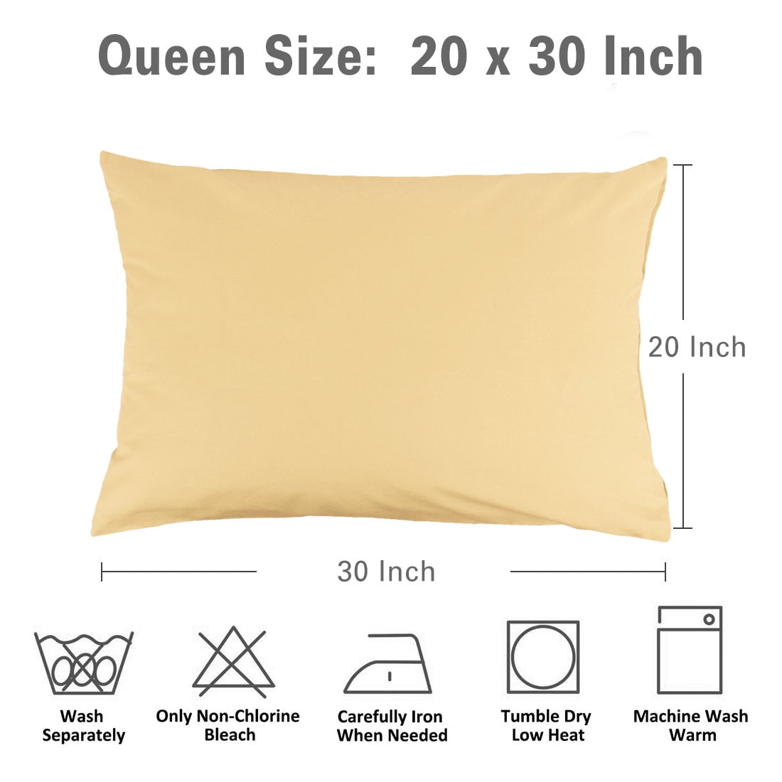 Unique Bargains Pillowcases 2-Piece Egyptian Cotton Pillow Cover Yellow Queen