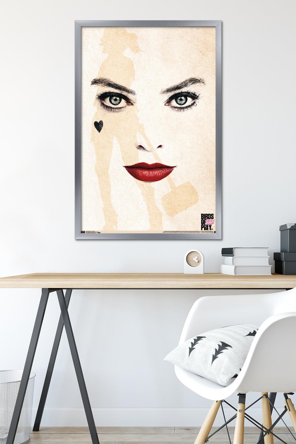 DC Comics Movie - Birds of Prey - Harley Quinn - Face Wall Poster, 22.375" x 34", Framed