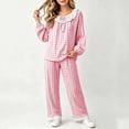 thumbnail image 3 of ITSAME Teen Girls Sleepwear Outfits 2-Piece Cotton Plaid Ruffle Long Sleeve Top and Pants Spring Fall Loungewear Set Pink Size 5T, 3 of 9