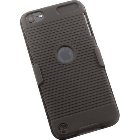 Ipod Touch Cases For A1421 iPod Touch 5/6/7 Case with Clip, Nakedcellphone Black Ribbed Hard Case Cover + Belt Hip Holster Holder Combo for Apple iPod Touch 5th 6th 7th Gen (models A1421 A1509 A1421 A1574 A2178) ()