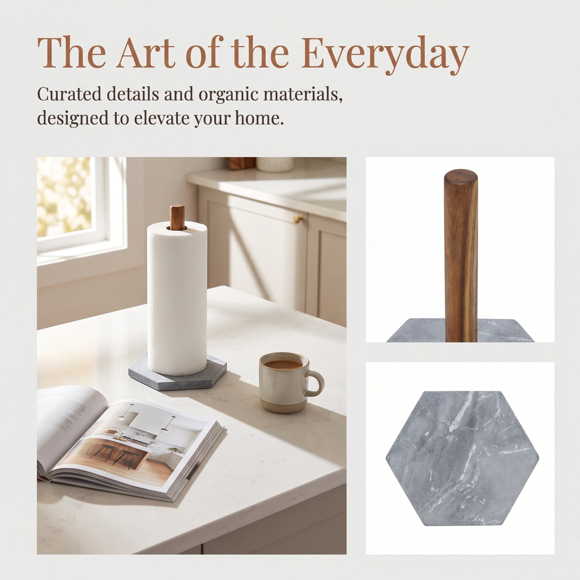 Unique Bargains Paper Towel Holder Countertop Non-Slip Base Marble Color F 12.6x5.9inch