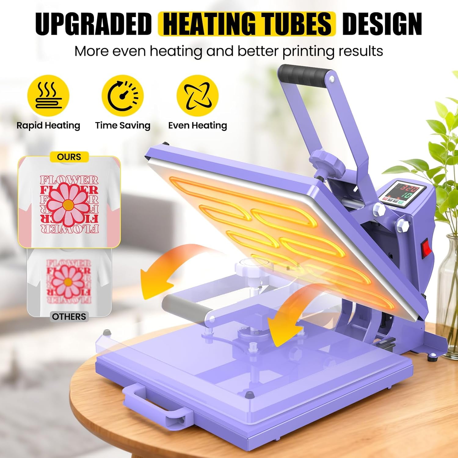 Adnoom Clamshell Heat Press 15x15 with Slide Out Design, Industrial-Quality Sublimation Press with Dual Tube Heating System, Digital Heat Transfer Machine for T-shirt, Mouse Pad, Pillows, Purple