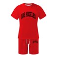 thumbnail image 3 of HOOMEUMY Men's Summer 2 Piece Outfits Short Sleeve Crew Neck T-Shirt Drawstring Shorts Set Solid Color Sportswear Tracksuit Gym Fitness Jogging Suit Red XXXL, 3 of 3