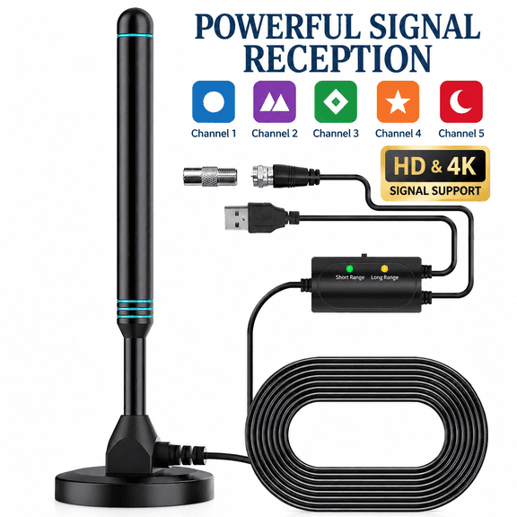 Indoor TV Antenna with Signal Amplifier Magnetic Base USB Power 1 Pack