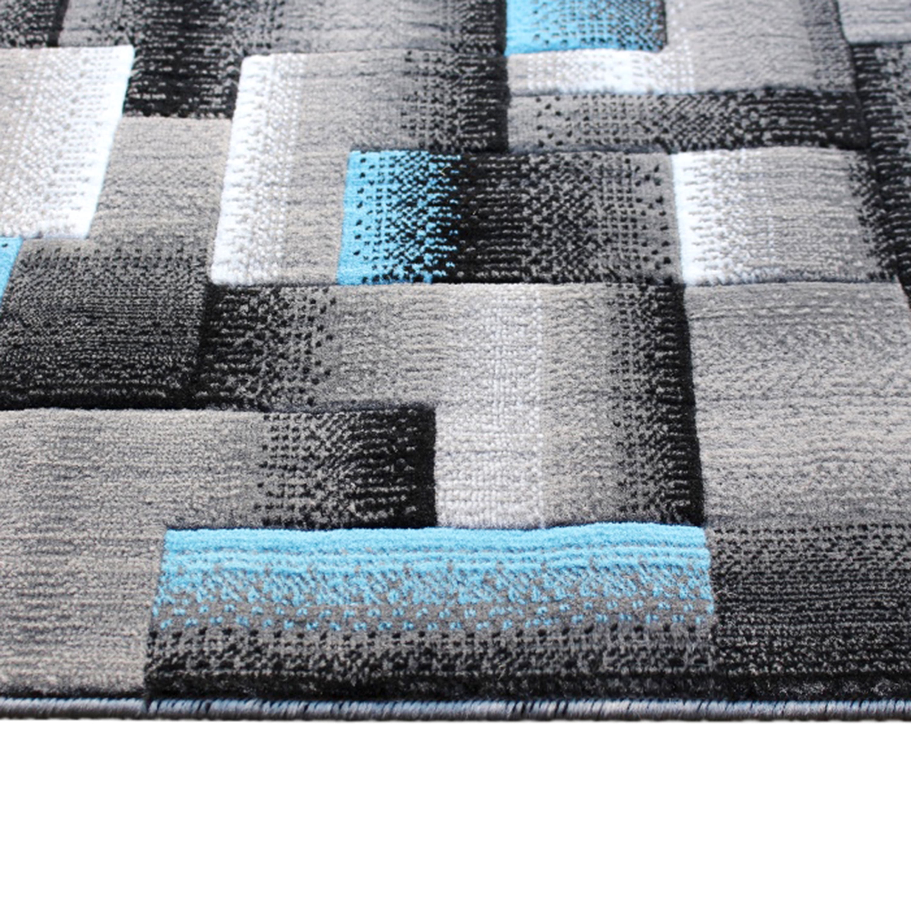 Masada Rugs Modern Contemporary Runner Area Rug, Blue Grey Black (2 Feet X 7 Feet)