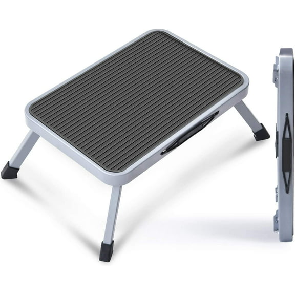 TOMORAL One Step Ladder, Folding Step Stool with Non-Slip Rubber Mat, Lightweight Steel Kitchen Stool, 150 kg Maximum Weigh