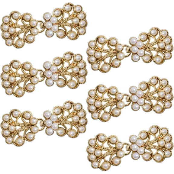 Gold Cloak Clasp Fasteners, 6 Pairs Pearl Fasteners Chinese Knot Frog Buttons Closure Vintage Sewing for Cheongsam Outfit Decoration