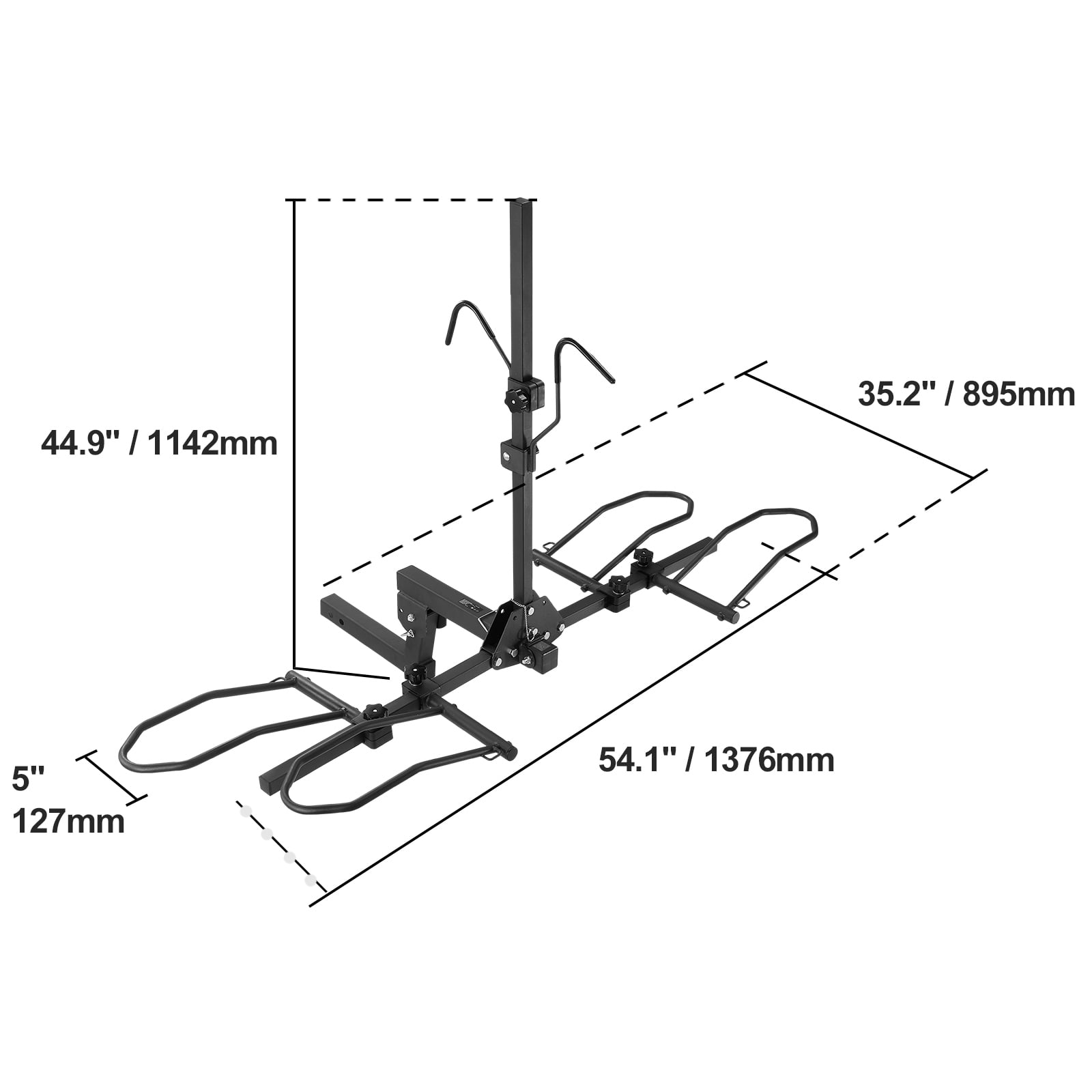 KFFKFF Bike Carrier, Hitch-Mounted, 2-Bike Capacity, 160 LBS Load, Fits 2-inch Receivers, Tilt & Fold Design, Supports Tires up to 5" Width, Suitable for Cars, SUVs, Trucks, and RVs