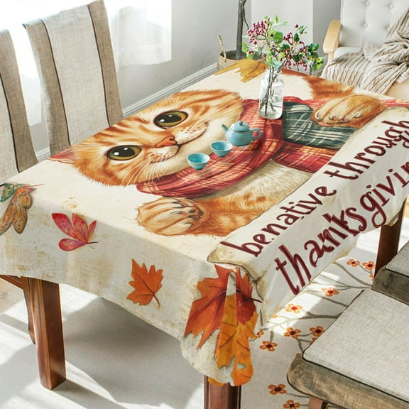 YAZAOO Square Tablecloth Cute Orange Cat Pattern Tableclothes