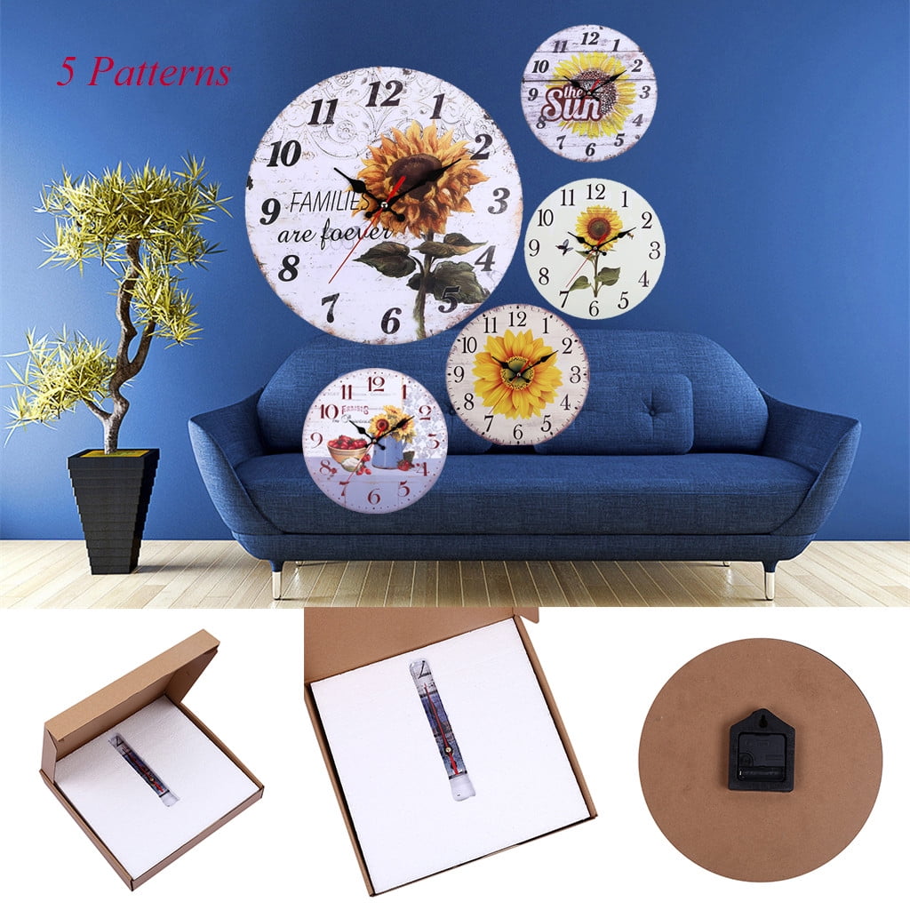 Kitchen Wall Clock Battery Operated Large Easy To Read Vintage Wooden