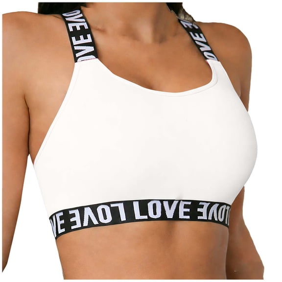 Nilvkv Racerback Bras for Women, Sports Bras for Women, Crisscross Strap Wireless Letter Webbing Open Back Active Bra White 42BC