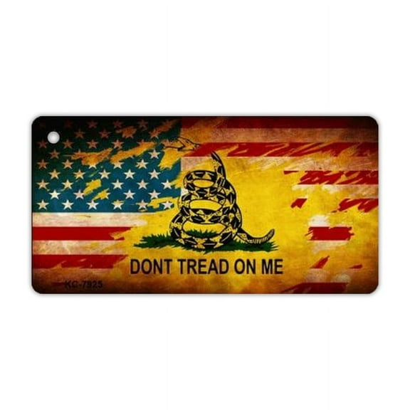 Keychain, Metal, Gadsden Flag United States Flag Weathered Look, 3" x 1.5" Key Chain w/Metal Keyring