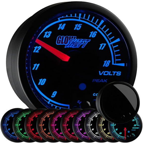 GlowShift Black Elite 10 Color Volt Gauge