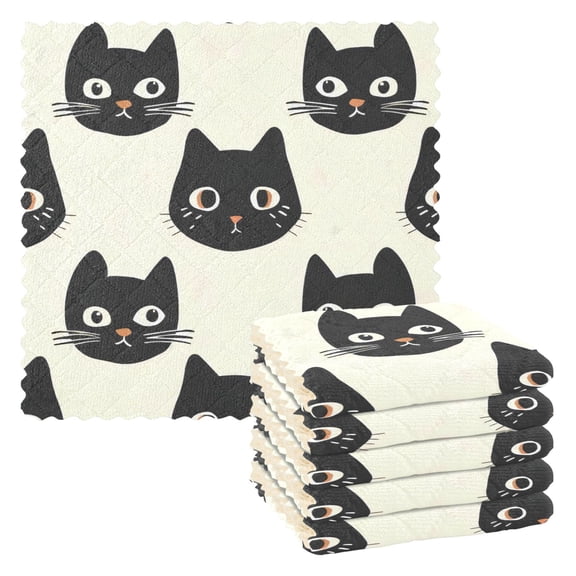 6 Pieces of Kitchen Towels 11x11Inch Kitchen Dish Cloths Kitchen Dish Towels Reuseable Cleaning Cloths Cartoon Cat Face