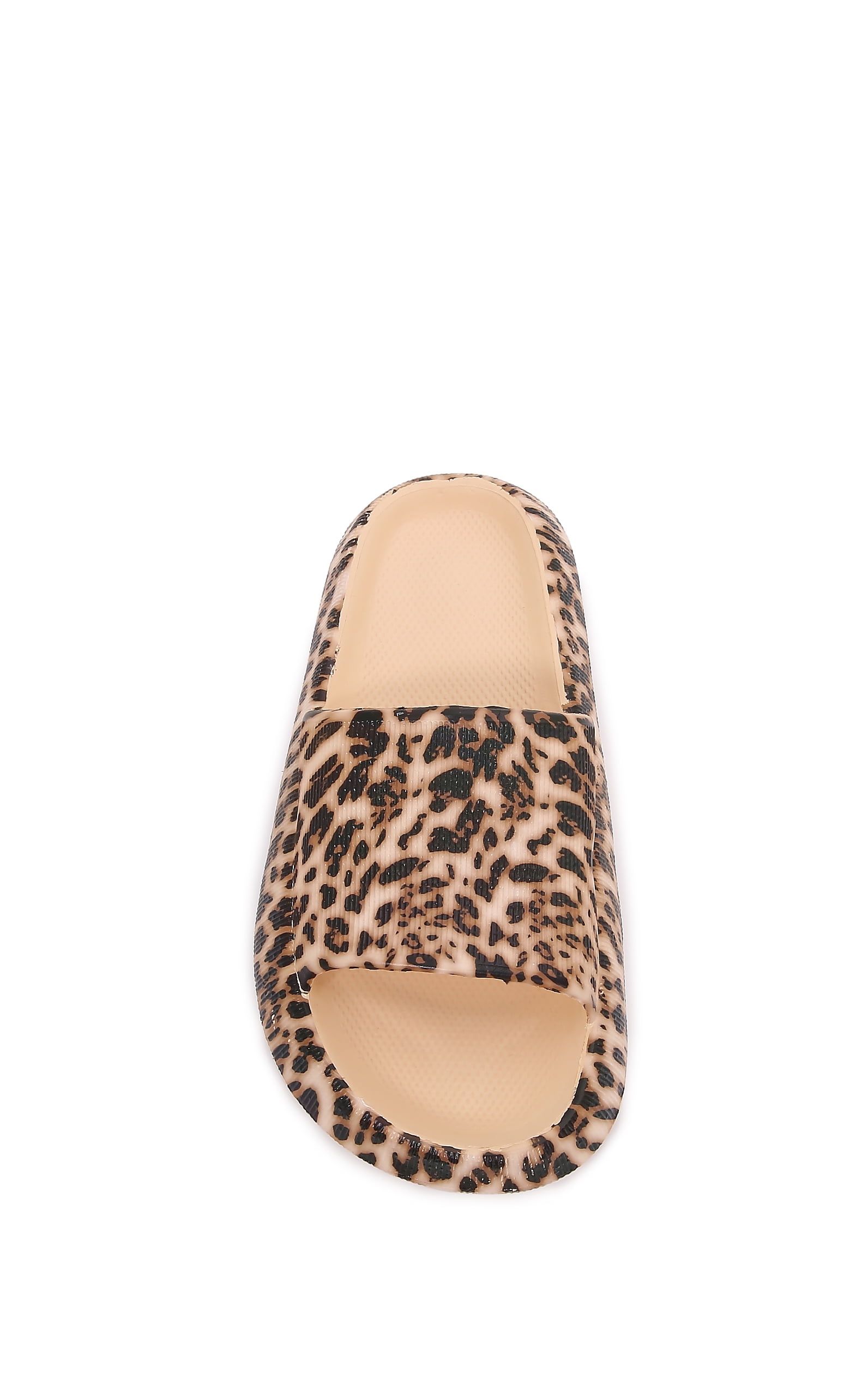 Thick Cushioned Platform Comfy Slippers for Women and Men Summer Beach ?Indoor Outdoor Rubber Open Toe Slides (Leopard, Women 8/Men 6)