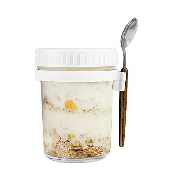 LQXZWJY 1 Pack Overnight Oats Containers with Lids and Spoons, 16 oz Glass Mason Jars with Airtight Lids, Overnight Oats Jars for Milk, Cereal, Fruit