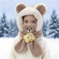 thumbnail image 2 of Krdevn Cute Bear Ear Plush Kids Earflap Hat Matching Bear Scarf Set Soft Thermal Windproof Winter Cold Weather Cap for Toddler Boys Girls, 2 of 4