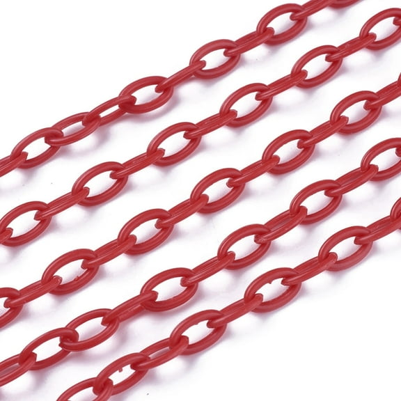 Plastic Cable Chains Oval Red Link: 13x7~7.5x2mm 15.35~15.74 inch(39~40cm)/strand