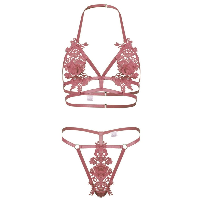 Fnochy Casual Lingerie Set, Women's Plus Letter Tape Strappy Fnochy Casual Lingerie Set, Women's Plus Letter Tape Strappy