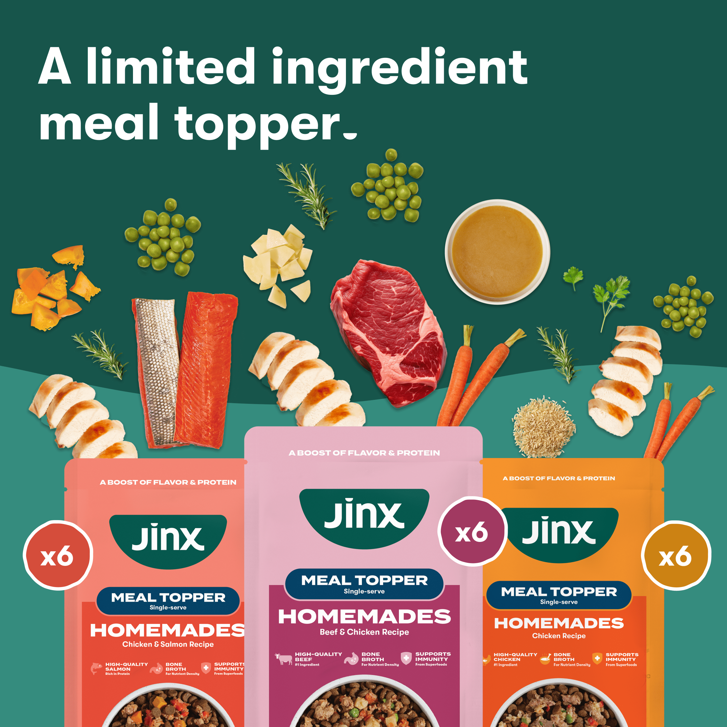 Jinx Homemades Single Serve Value Pack Wet Natural Dog Food, Grain-Free, 3 oz Variety Pack 18ct Pouch