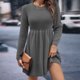 thumbnail image 2 of Vestido de punto de color liso para mujer, manga larga y largo midi. Cómodo y versátil para todas las estaciones. Tallas: S-XL., 2 of 4