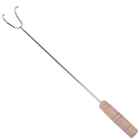 

HOMEMAXS Roasting Sticks Non-slip Wooden Handle Stainless Steel Double Hooks Skewers BBQ Meat Turner Forks Cookware for Outdoor Kitchen (Silver)