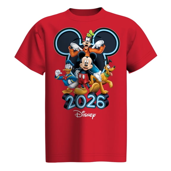 Disney Mickey & Friends 2026 Red Youth Tee Shirt, XS - XL (Boy's)