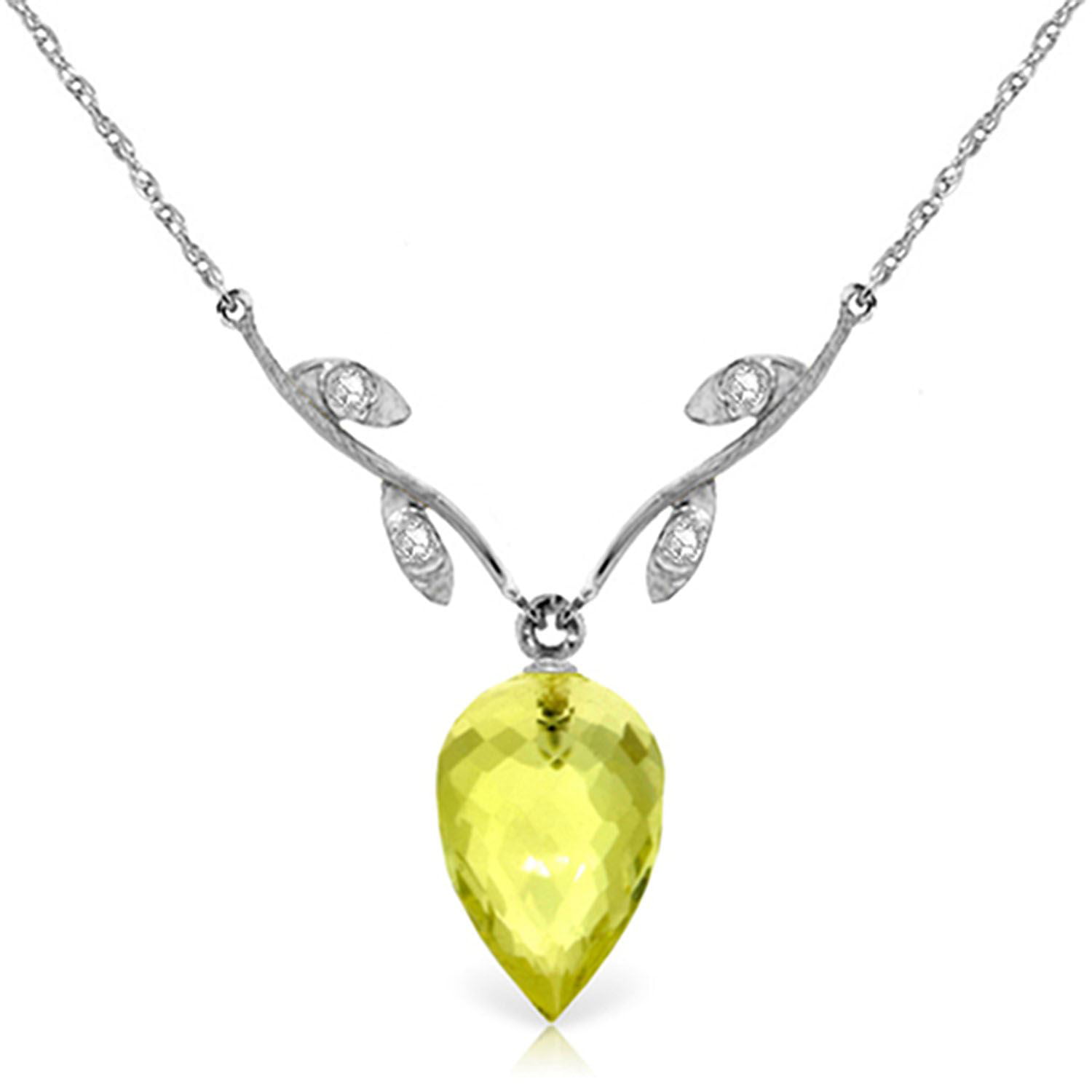 ALARRI 9.02 Carat 14K Solid Gold Necklace Diamond Briolette Lemon Quartz with 18 Inch Chain Length 