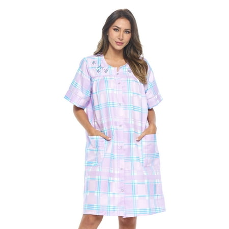 

Casual Nights Women s Snap Front House Dress Short Sleeve Woven Duster Housecoat Lounger Sleep Gown