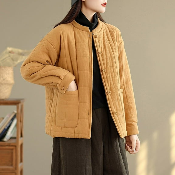 Roncen Women's Casual Thickened Quilted Coat - Warm Long Sleeve Winter Jacket - Versatile Zip-Up Outerwear for Cold Weather