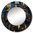 thumbnail image 2 of Designart "A Cityscape With Skyscrapers Resembling Copper Canyons" Skyscrapers Round Mirror Wall Decor Industrial - Large Blue Round Bathroom Mirror - Round Mirror - 29" x 29", 2 of 6
