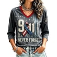 thumbnail image 3 of Womens 9/11 25th Anniversary Shirt 3/4 Sleeve Patriotic T Shirts | Never Forget 911 Memorial Shirt,Loose V-Neck Graphic T-Shirt,Printed American Flag T-shirt,Casual Tee Tops, L, 3 of 6