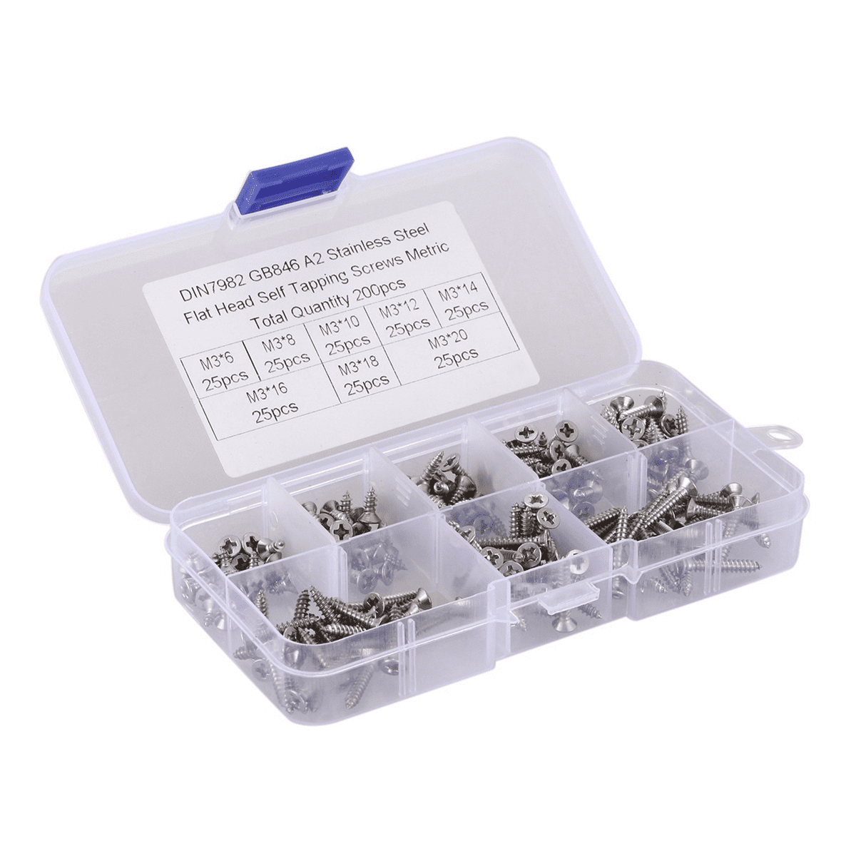 1000Pcs M3 Stainless Steel Flat Screws Kits High Strength Self-Tapping Screws Assortment Set for Wood Furniture