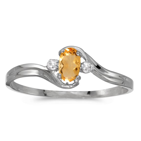 14k White Gold Oval Citrine And Diamond Ring