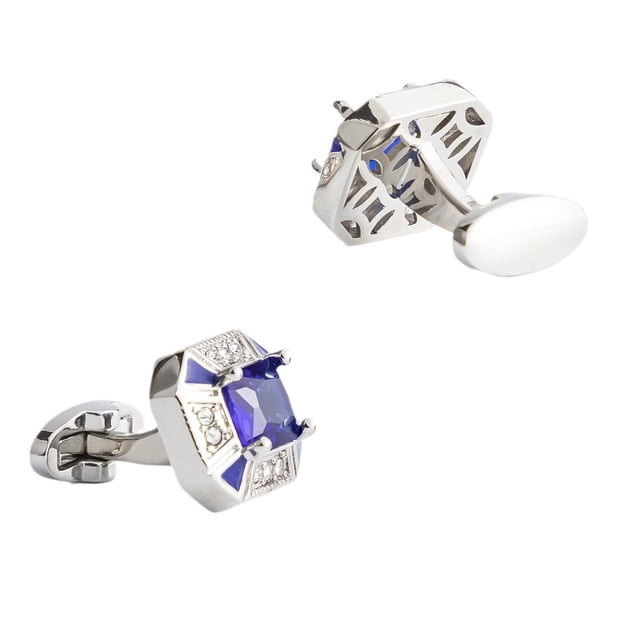 Gemelos genéricos cuadrados con circonita cúbica azul chapados en plata