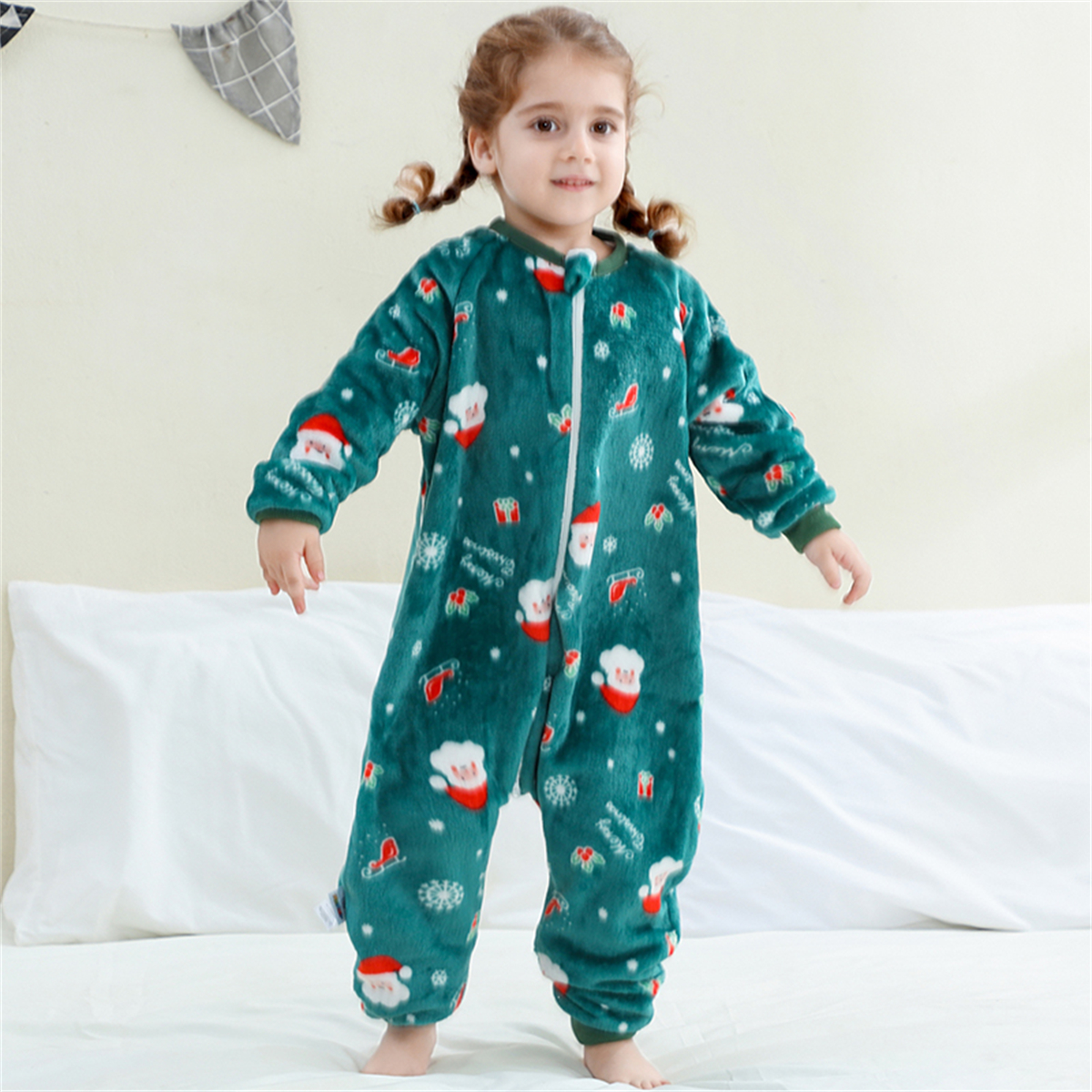 ATAIKU Toddler Sleeping Sack 9M-6T Christmas Flannel 2-Way Zipper Baby Sleep Sack with Feet, Infant Santa Claus Wearable Blanket